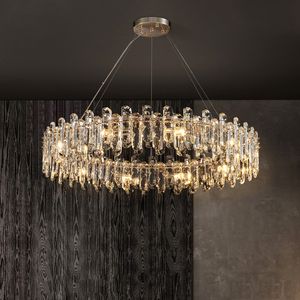 Wunderschöne Kristall-LED-Kronleuchter-Lampe, runde goldene Beleuchtung, luxuriöse Hängelampe für Heimdekoration, Wohnzimmer, Esszimmer, Bar, Küche