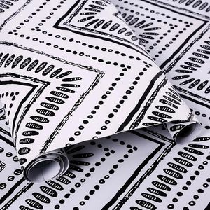 Wallpapers Self Adhesive Circle Oval Stripe For Living Room 3D Pvc Geometric Wave Pattern Modern Black White Contact Paper