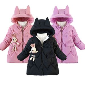 2022 Girls Coat 2-5 Year Girls Cartoon Rabbit Hooded Outerwear High Quality Jackets Winter Children Birthday Party Warm Jackets J220718