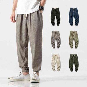 2022 Été Hommes Coton Lin Casual Sarouel Hommes Couleur Unie Jogger Pantalon Mâle Chinois Style Traditionnel Harajuku Pantalon L220706