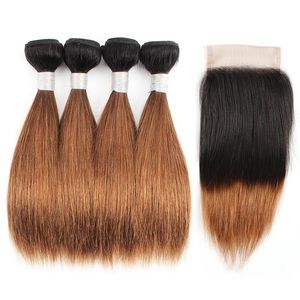 1B Ombre Brown Hair Bundles With Closure Dark Roots g Bundle Inch Bundles Brazilian Straight Human Hair Extensions305g
