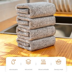 13Pcs Strong Bamboo Charcoal Dishcloth Microfiber Kitchen Towel Thickened Absorbent Nonstick Oil Rags Home Cleaning Dishcloth 220727