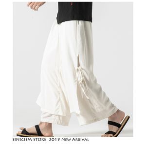 Sinicism Store Men Wide Leg Pants Summer Streewear Cotton Linen Loose Male Hanfu Chinese Style Mens Full Length Pants 3XL 201110