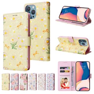 Corda Magnética Fólio Placting Flower Phone Case para iPhone 14 13 12 mini 11 Pro Max XR 7 8 Plus SE2 SE3 Slots de cartão múltiplo Butterfly Print Leather Carteira