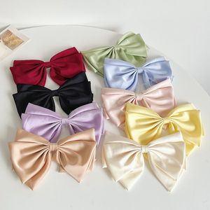 Candy Color Satin Big Bowknot Barrette Women mode Double Bow Hair Clips Hårtillbehör