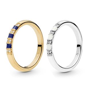 925 Sterling Silver Blue Stripes Ring Women Girls Gift Diamond com caixa original para Pandora 18K Gold Rings Conjunto