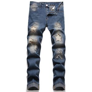 2022 New Retro Ripped Jeans Slim Straight Distressed Embroidered Patch Denim Pants Size 28-40 Streetwear Vaqueros de hombre