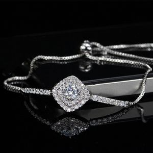 Bracciale in rame AAA con zirconi cubici Braccialetti in argento con diamanti bianchi Bracciale sudamericano Braccialetti con ciondoli regolabili per donne Ragazze adolescenti Gioielli anallergici