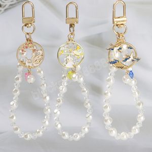 Trendy Pearl Chain Antique Rabbit Blakin Key Pierścień Kluczowy dla kobiet Akcesoria biżuterii Para prezent wisiorek