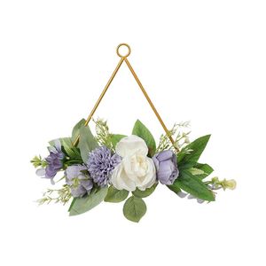 装飾的な花の花輪メタルハンギングフープリースキャメリアホワイトと柳の葉のつるリングガーランドフォーデコレーション