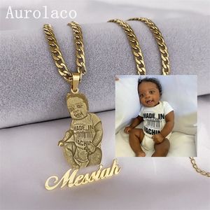 Aurolaco Po Picture Nameplate Pendant Necklace Kids Custom Memory Jewelry for Family Gifts Collar 220718