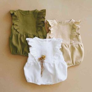 Baby Girl Clothes Summer Organic Cotton Ruffles Newborn Baby Boy Girl Short Sleeves Romper Jumpsuits Infant Outfit For 0-2Y Kids G220521
