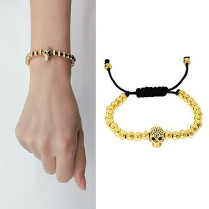 2022 Stainless Steel Bracelets Skull With Diamond Bangles And Round Bead Adjustable Jewelry Hand Accessories Gold Costume African Jewelry Dubai Wedding Gifts