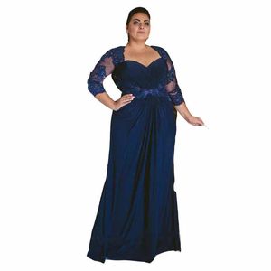 Plus Tamanho Mãe da Noiva Vestidos para Festa de Casamento Dark Navy Blue Lace Minchas CHIFFON DOLME