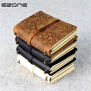 EZONE Carved Flower Cowhide Notebook Genuine Leather Cover Note Book Traveler Journey Diary Vintage Notapad School Office Supply 220401