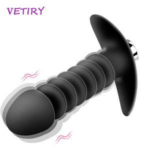 Vetiry Vibrator Butt Plug Anal Vibrating Beads Prostate Massager Silicone Waterproof Sexy Products Toys for Women Men