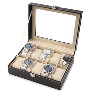 Standard 2/3/6/10/12 Slots Leder Uhr Display Boxen Uhr Lagerung Box Organizer Halter Schwarz Uhr Lagerung Schmuck Box T200523