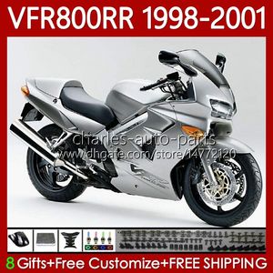 Fairings Kit för Honda Interceptor VFR800RR VFR 800RR 800 CC RR VFR800 98 99 00 01 Kropp 128NO.71 800cc VFR-800 RR 1998 1999 2000 2001 Hot Silver VFR800R 98-01 Bodywork