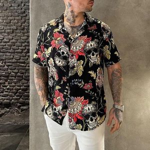 Men's Dress Shirts Summer Skull Digital Printing For Men Hawaiian Short Sleeve Turn-down Collar Breathable Loose MenMen's