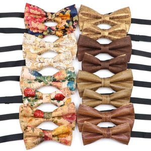 Bow Ties Cork Wood Fashion Vintage Floral Print Wood Bowtie Novelty Handmade fjäril Bröllopsfest Nacke Wear Accessories Bow