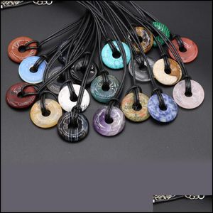 Hänge halsband hängsmycken 18mm stora hål pärlor halsband natursten rose kvarts blå turkoisar för kvinnor som gör diy fest gåva