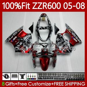 Molde de injeção de corpo vermelho de camuflagem para kawasaki ninja zzr600 05-08 ZX ZZR-600 600 CC 05 06 07 08 Cowling 38HC.8 ZZR 600 600CC 2005 2006 2007 2008 100% Fit lajes Kit