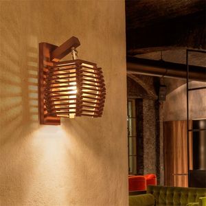 Wood Lamp Chinese Restaurant Sconce Living Room Bedroom Bedside Staircase Corridor Aisle Wall Light Kitchen Bra 220705