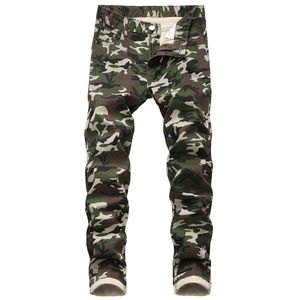 İnce Fit Camo Erkekler Kot Ordu Yeşil Kamuflaj Skinny denim streç pantolon erkek bisikletçisi Jeans Sokak Giyim Erkekler için Sokak Giyim