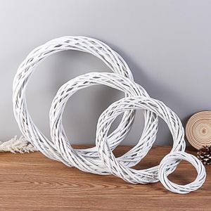 Decorative Flowers & Wreaths 10-30CM Christmas Rattan Ring White Wreath Garland Hanging Wicker Vine Window Door Decor Wedding