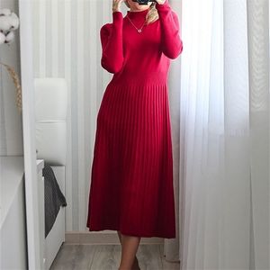 純秋冬ボディコンOネック基本スリムAライン厚いロングドレス女性のドレス女性の基本的なMaix Robe Dresselegantドレス220316