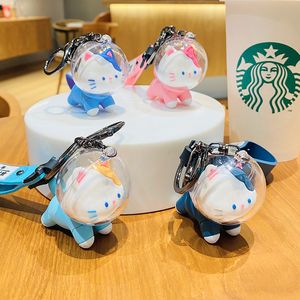 Cartoon Universe Journey Driving Cat Keychain Fashion Cute Astronaut Cat Car Key Ring Pendant Girl Bag Ornament