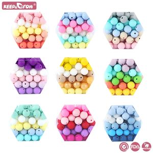 15mm 100pcs Silicone Loose Beads Food Grade Safe Silicone Teether DIY Chewable Colorful Round Ball Baby Teething Beads Baby Toys 220326