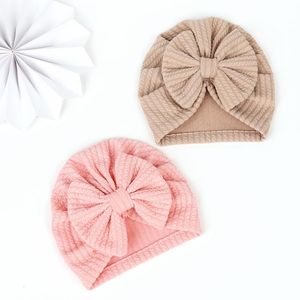 Caps & Hats Waffle Knit Turban Babes Hat For Kids Girls Boys Beanie Toddler Solid Color Baby Ribbed Bows Born Head WrapCaps