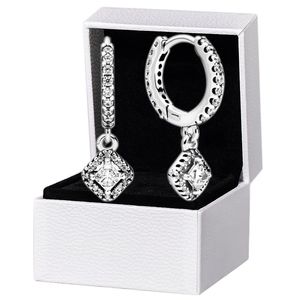 Quadratische glitzernde Creolen, Original-Box-Set für Pandora 925 Sterling Silber, CZ-Diamant-Anhänger-Ohrring, Damen-Hochzeits-Designer-Schmuck