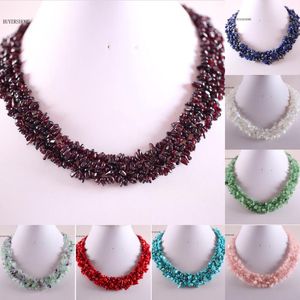 Kedjor smycken 4-8mm chip pärlor nylon linje väv natursten röd kroral vit opal howlite rosa kvarts kristall halsband 18 