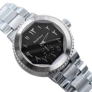 Arap Octagon Black Dial Mens Watch Quartz Paslanmaz Çelik Kılıf Metal Band 41mm Kol saati