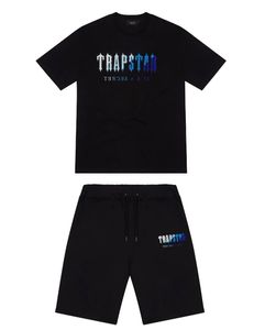 Mens Trapstar T-shirt à manches courtes Tépédans imprimées chenille de survêtement noir coton London Streetwear S-2xl