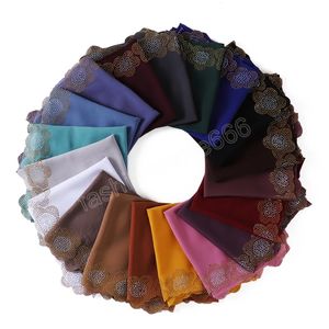 Quadratischer Bubble Chiffon Hijab Schal mit Diamanten Strass Muslimische Frauen Kopftuch Wraps Islam Stirnband Turban Stola 90x90cm