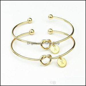 Charm Armbänder Schmuck Armreifen Mode Frauen Mädchen A-Z 26 Buchstaben Gold Sier Rose Zinklegierung Knoten Herz Anhänger Großhandel Kurze offene Tropfen Del