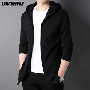 High End Brand Designer Casual Fashion Stand Collar Korean Style Zipper Jackets för män Solid Color Hooded Coats kläder 220715