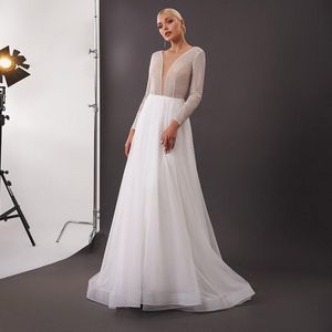 Other Wedding Dresses Elegant Scoop Neck A-line Gowns 2022 High Quality Sweep Train Long Sleeve Backless Bridal DressOther