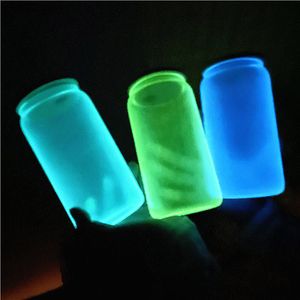 Sublimation Glow Glass With Wooden Lid 16oz White Glows Green Blue Wine Tumblers DIY Heat Transfer Beer Cups 3colors Sublimating Drinking Mug By Air A12