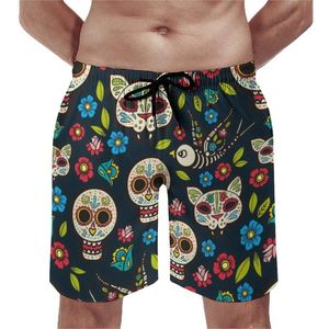 Herren-Shorts, Vintage-Skelettbrett, Urlaub in Mexiko, Blumenmuster, Strand, kurze Hosen, trenky Herren, lustiges Design, Badehose für Herren