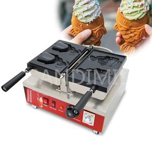 Ticari elektrikli yapışmaz taiyaki üreticisi gıda işleme ekipmanı balık şeklindeki waffle demir kek yapım makinesi ile 2 delikli kızarmış balığı balık yapımcıları