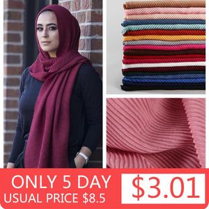 Abbigliamento etnico Donna Sciarpa di cotone tinta unita Testa Hijab Avvolgere Solido Coprispalle completo Foulard Femme Fascia Crinkle Hijab musulmano NegozioEthnic