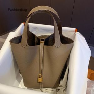 Spring Lock Trend Woman Leather Bags Basket Hermee Head Bag Fashion Picoton Vegetable Versatile Handbag Color Matching Bucket BCOG