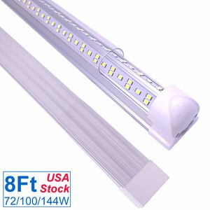 Tubo LED integrato da 8FT a forma di V, funziona senza alimentatore T8, copriobiettivo trasparente, bianco freddo 6500K, plug and play, illuminazione garage magazzino officina seminterrato