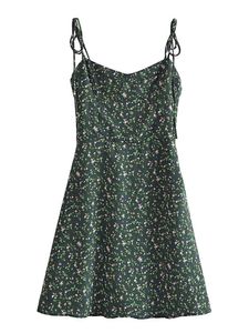Wholesale dark green short dresses for sale - Group buy Casual Dresses Women Vintage Floral Print Dark Green Sling Chiffon Dress French Style Vestido Mujer A line Short Summer Ladies RobeCasu