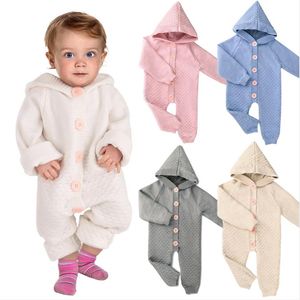 Baby rompers designer kläder pojkar knapp stickade sovsäckar spädbarn långärmad hooded jumpsuits nyfödda krypa kläder boutique kläder bd7979