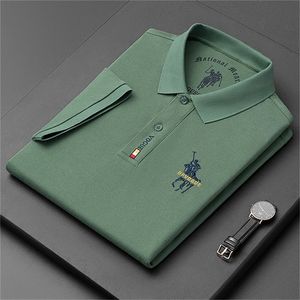 Üst sınıf% 100% pamuk polo gömlek erkekler için işlemeli golf tees yaz varış iş rahat tasarımcı kıyafetleri 220608